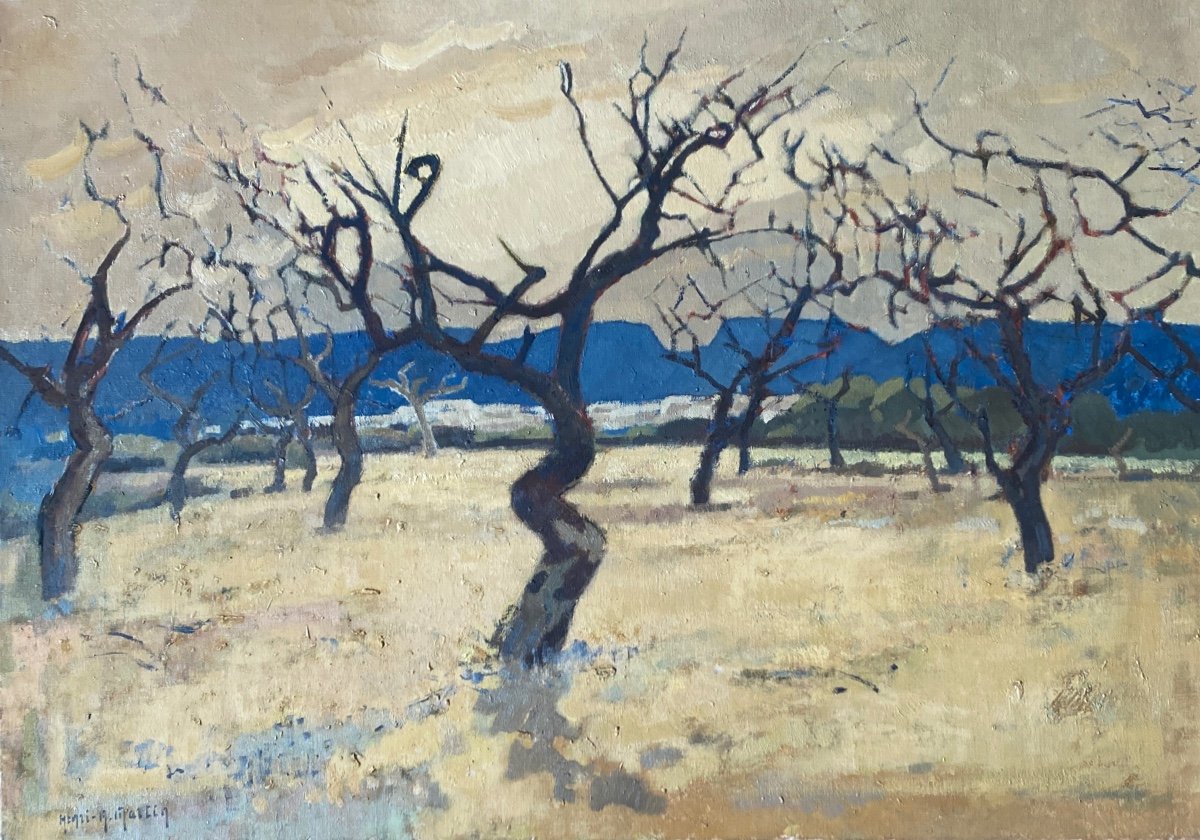 Henri André Martin 19018 - 2004 Oil On Canvas Landscape Around Eygalières 92 Cm X 65 Cm