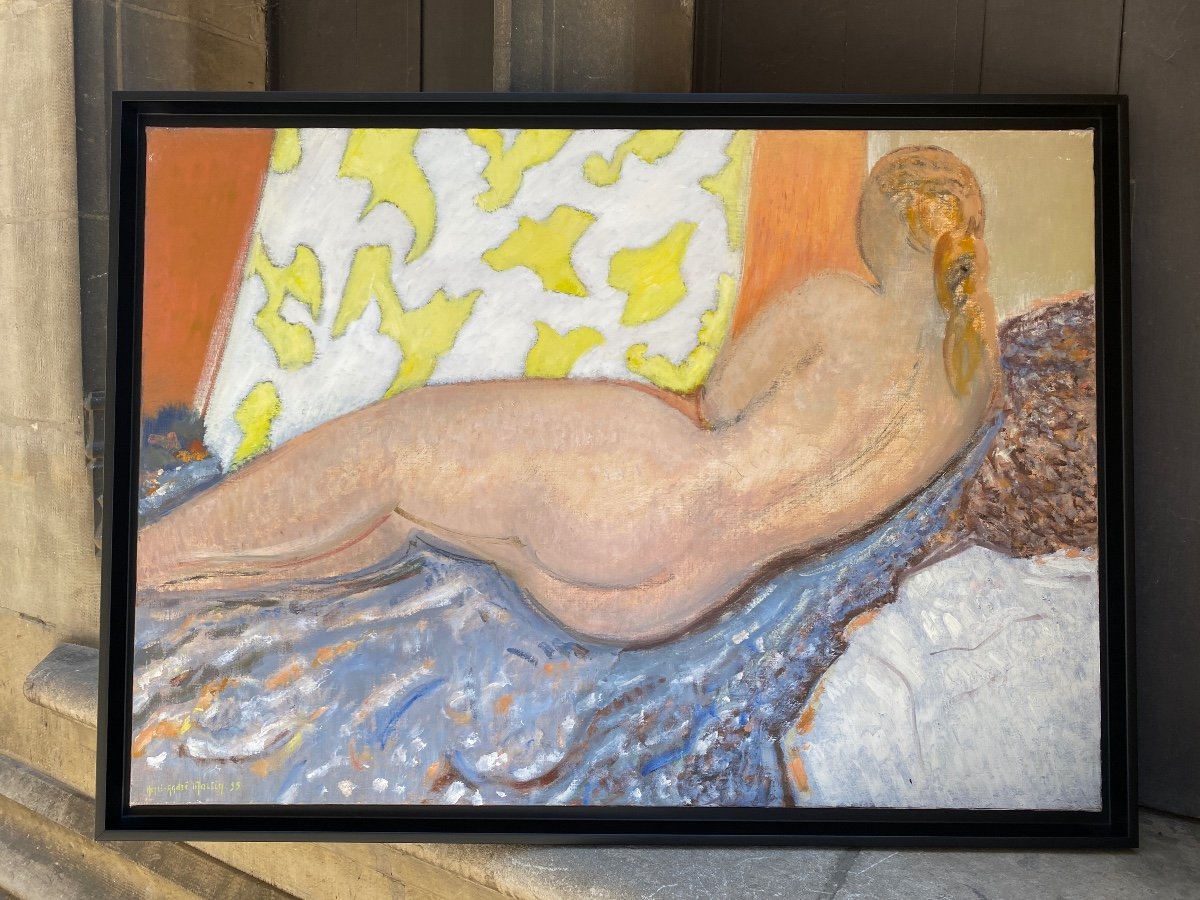 Henri André Martin 1918 - 2004 Huile Sur Toile Nu Odalisque 92 Cm X 65 Cm-photo-3