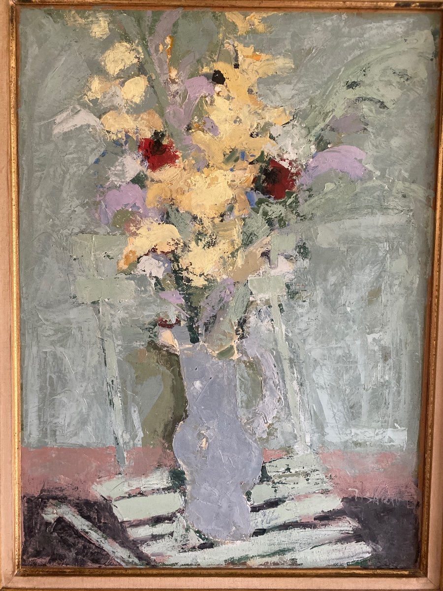 Huile sur toile bouquet de fleurs Jacques Bartoli 1920 né à Sollocaro Corse +1995-photo-2