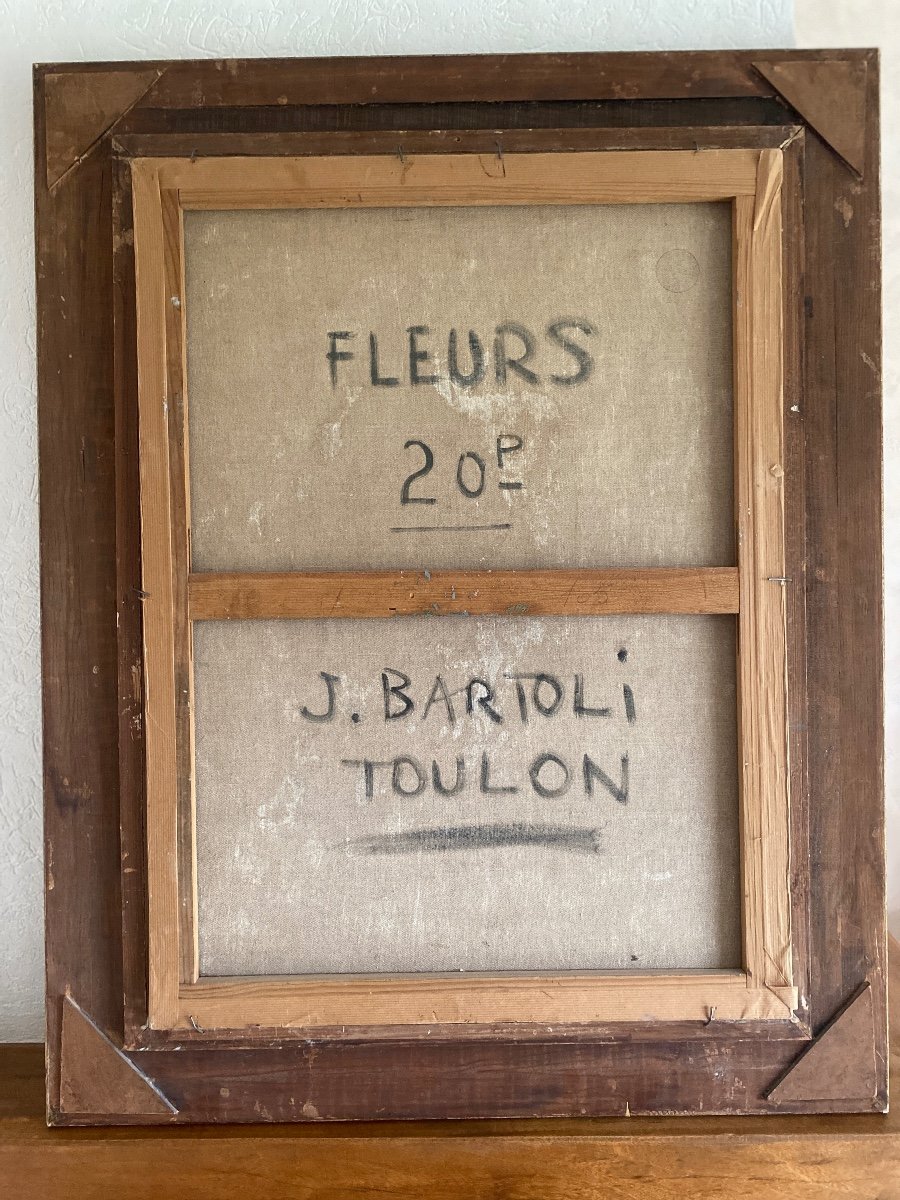 Huile sur toile bouquet de fleurs Jacques Bartoli 1920 né à Sollocaro Corse +1995-photo-4