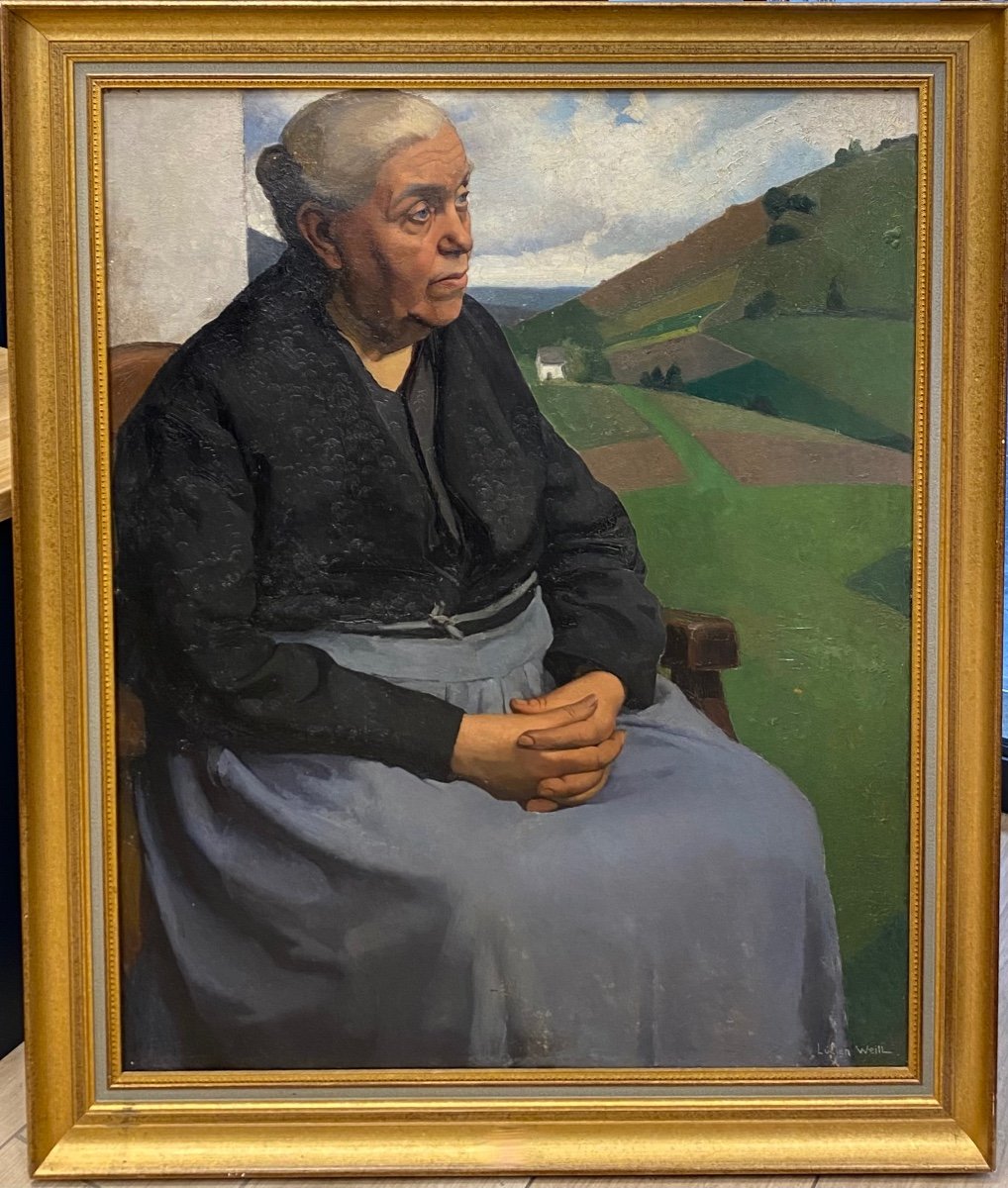 Lucien Weil 1902 1963 -  Grande Huile Sur Toile Portrait Femme Dans Un Paysage 81x65 Cm