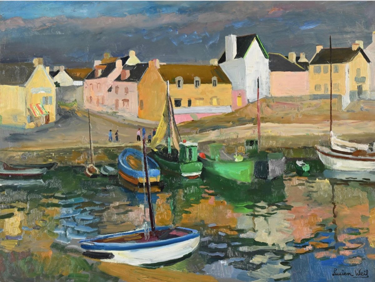 Huile Lucien Weil  1902 1963 Situé Le petit Port  Haliguen près de Quiberon  Bretagne Morbihan