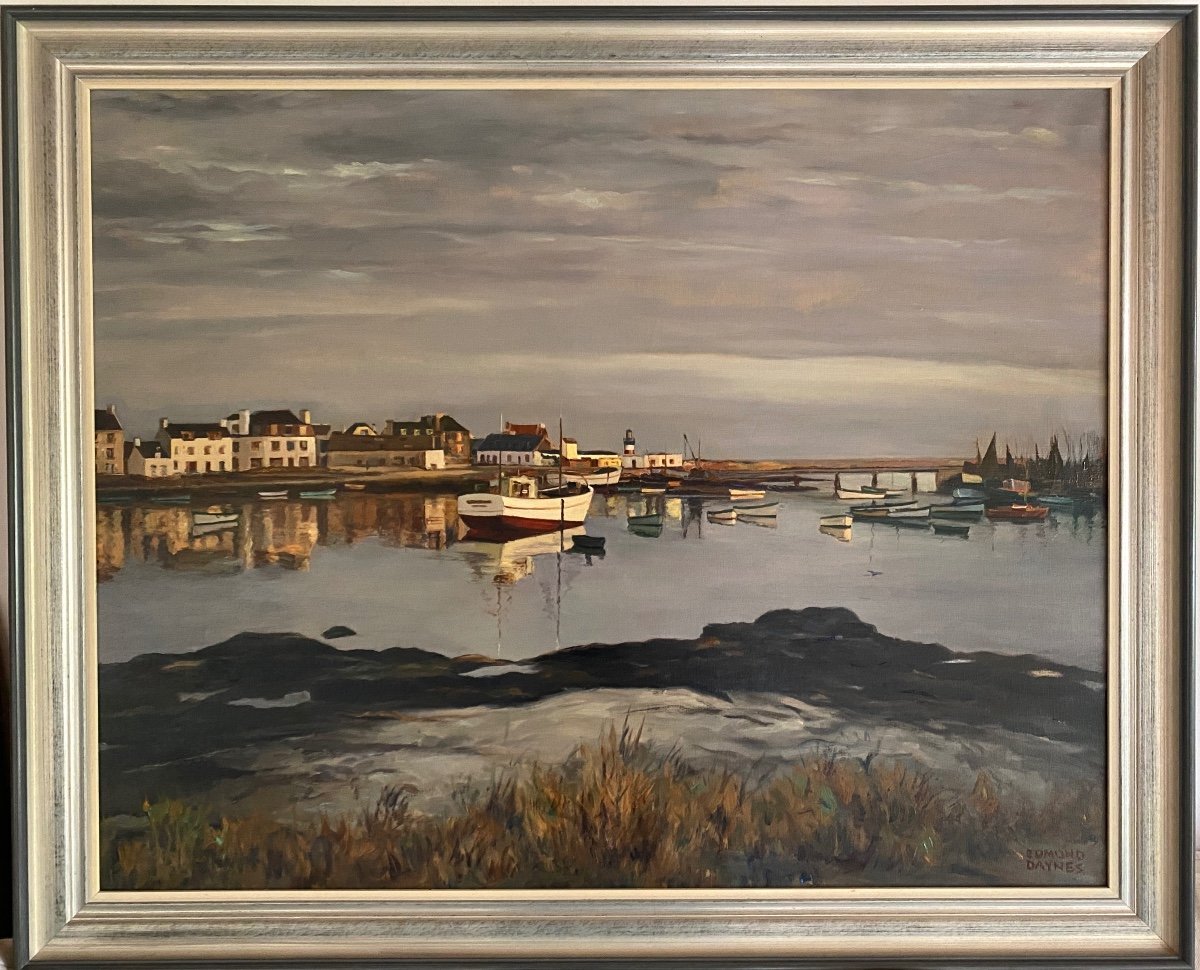 Le Guilvinec - The Lighthouse Of Chiagat Oil On Canvas By Edmond Daynes 1895 - 1986 - 92x73 Cm 