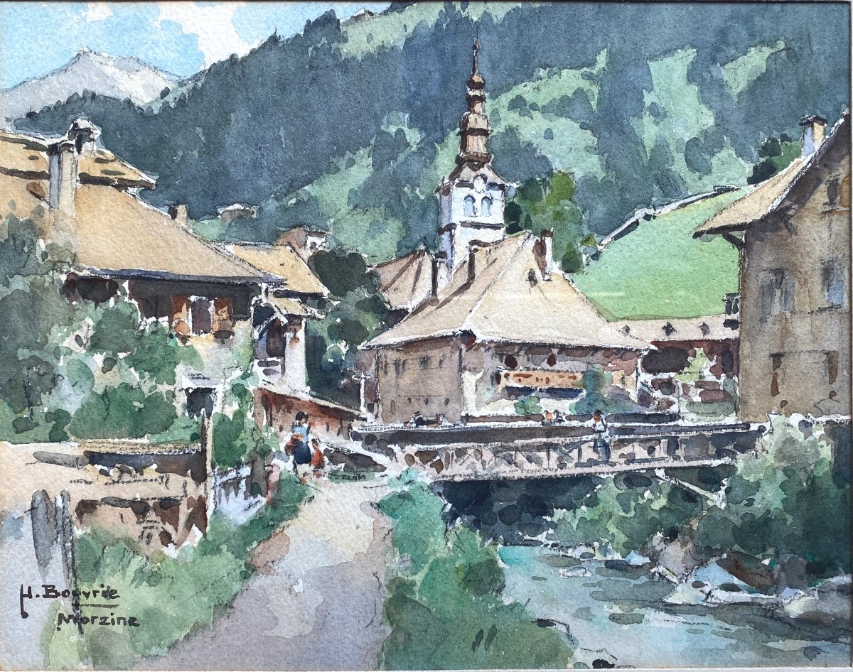 Vue De Morzine Par Henri Bouvrie 1896 1973 Médaille d'Or De La Société Des Artistes Français