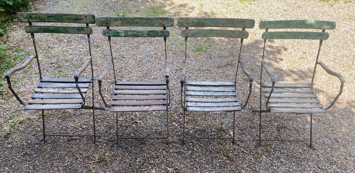 4 Folding Armchairs Late 19th Early 20th Century In Used And Working Condition Beautiful Patina-photo-2