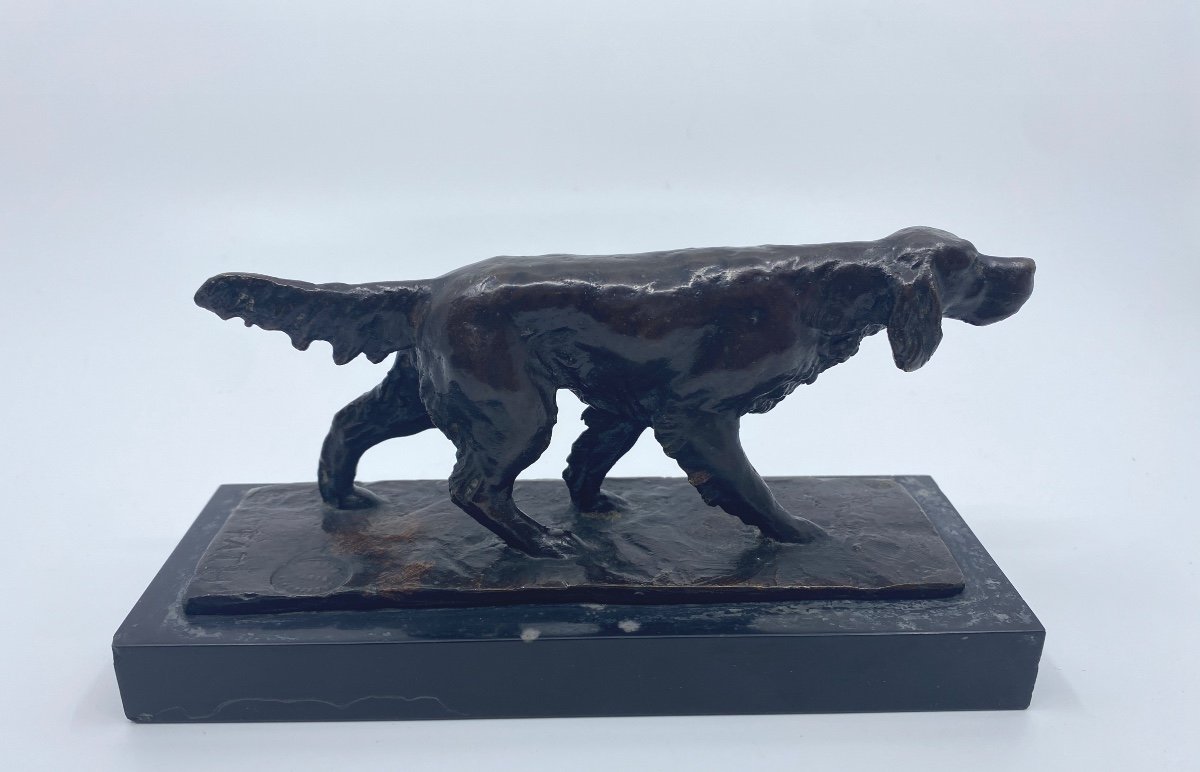 Bronze By Richard Fath English Setter Dog On Marble Base 17.5 Cm Lx 6.5 Cm Hx 5cm Base-photo-2