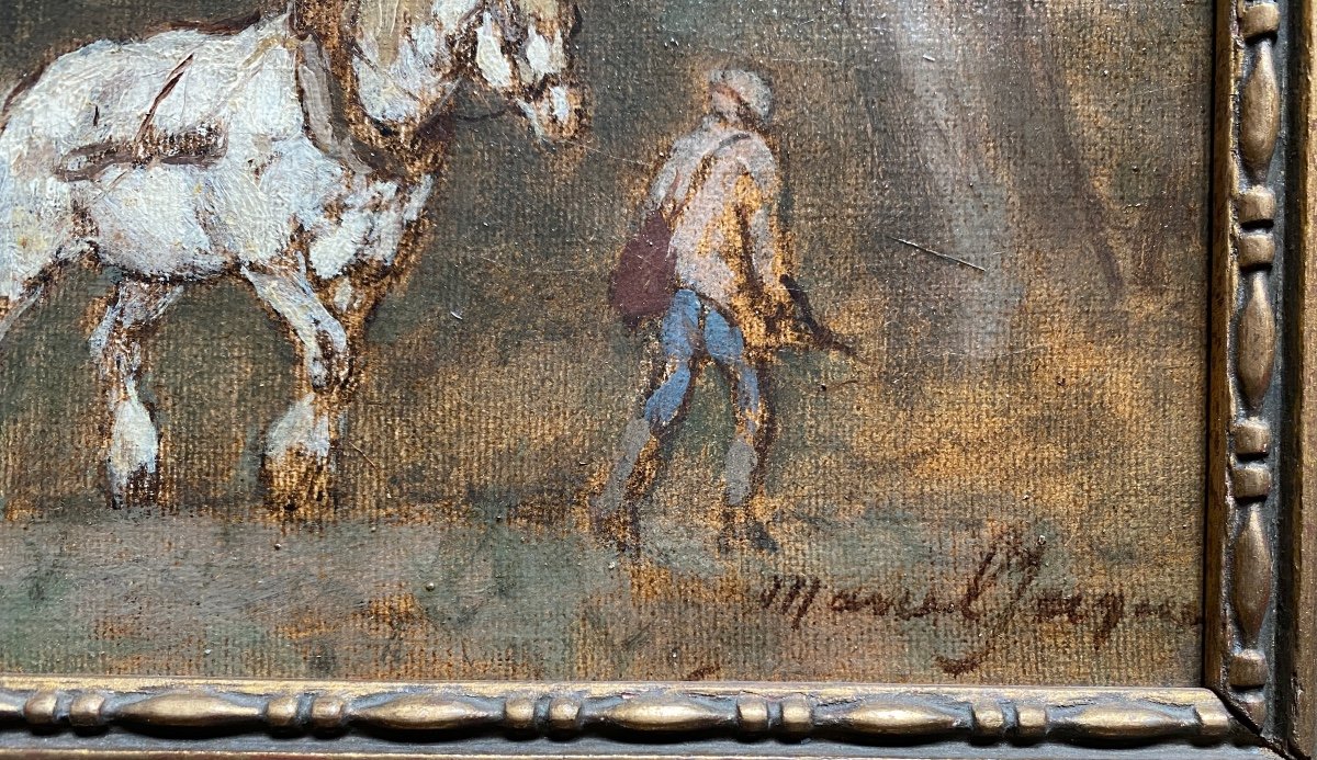 Marcel Jacque 1906 1981 Oil On Canvas “the Skidding With Horses” Dimension 24x41 Cm-photo-4