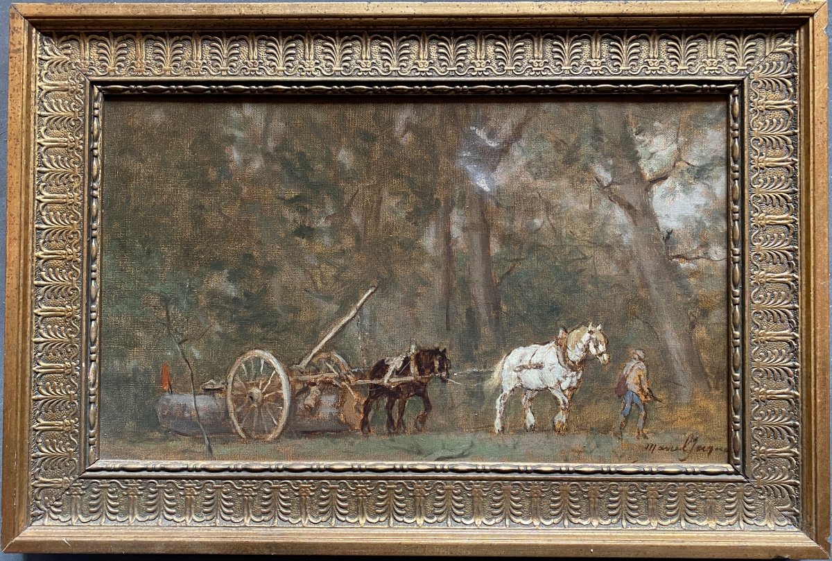 Marcel Jacque 1906 1981 Oil On Canvas “the Skidding With Horses” Dimension 24x41 Cm