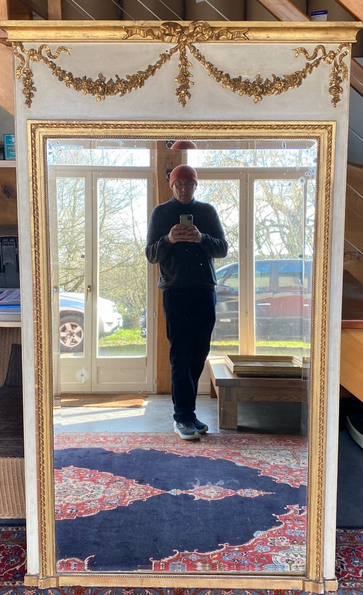 Large Trumeau Mirror 19th Century Louis XVI Style In Fairly Good Condition Height 185 Cm X Width 111 Cm
