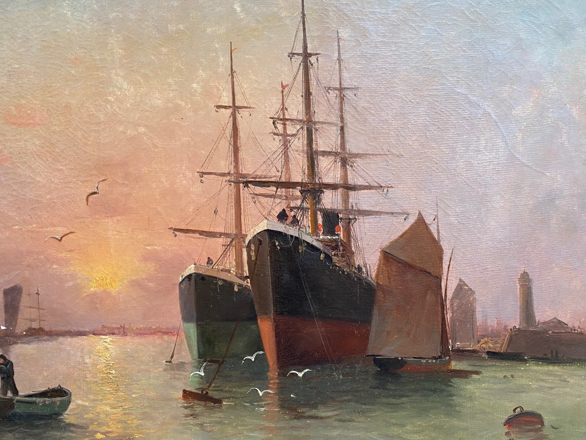 Huile Sur Toile Signée Ch. Dancourt Fin XIXème - Scène Portuaire (bordeaux ?)-photo-1