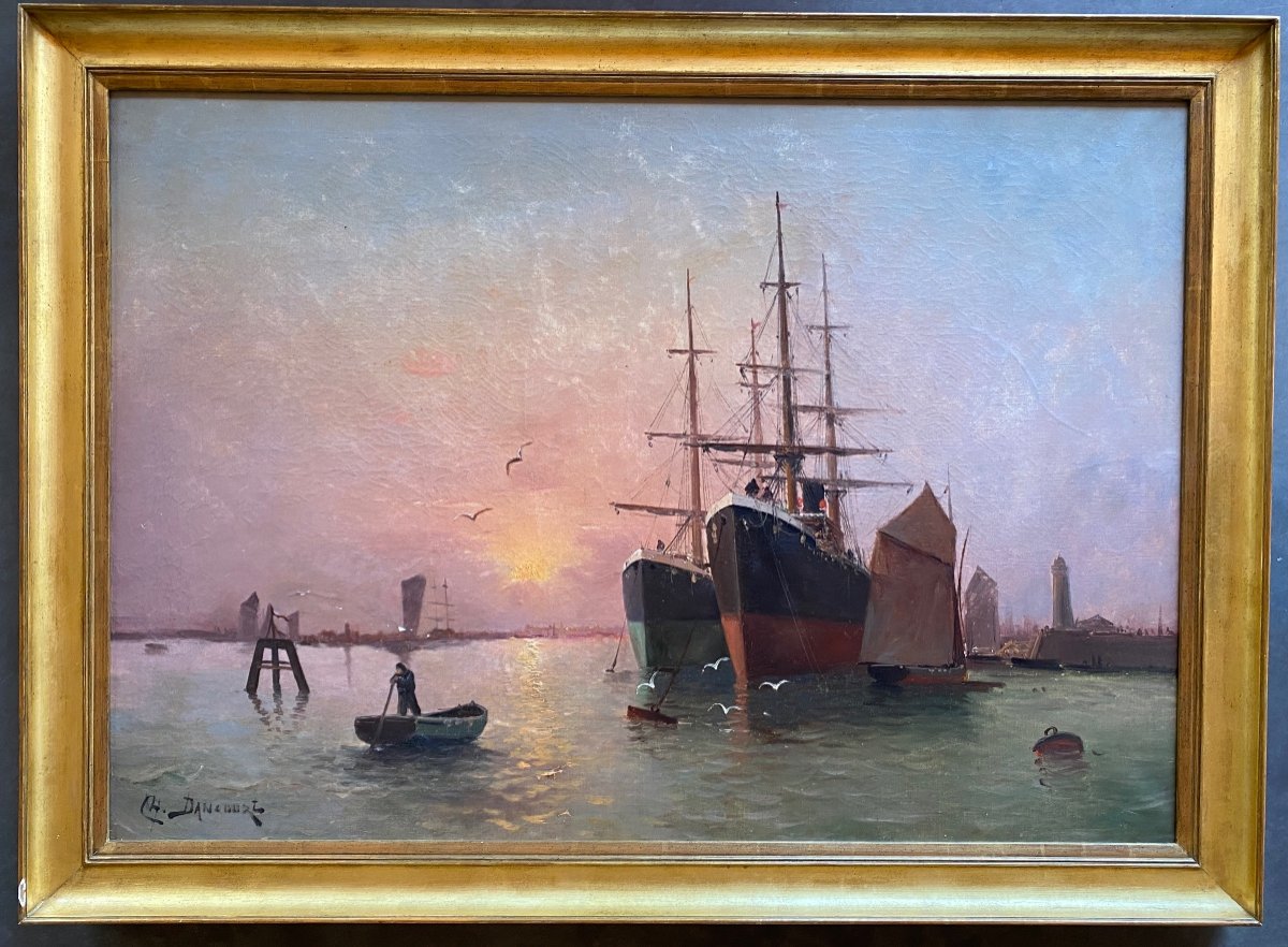 Huile Sur Toile Signée Ch. Dancourt Fin XIXème - Scène Portuaire (bordeaux ?)