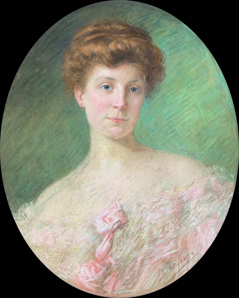 Portrait De Jeune Femme à La Robe Rose - Pastel Signé Marie Laforge (1865-1942)-photo-2