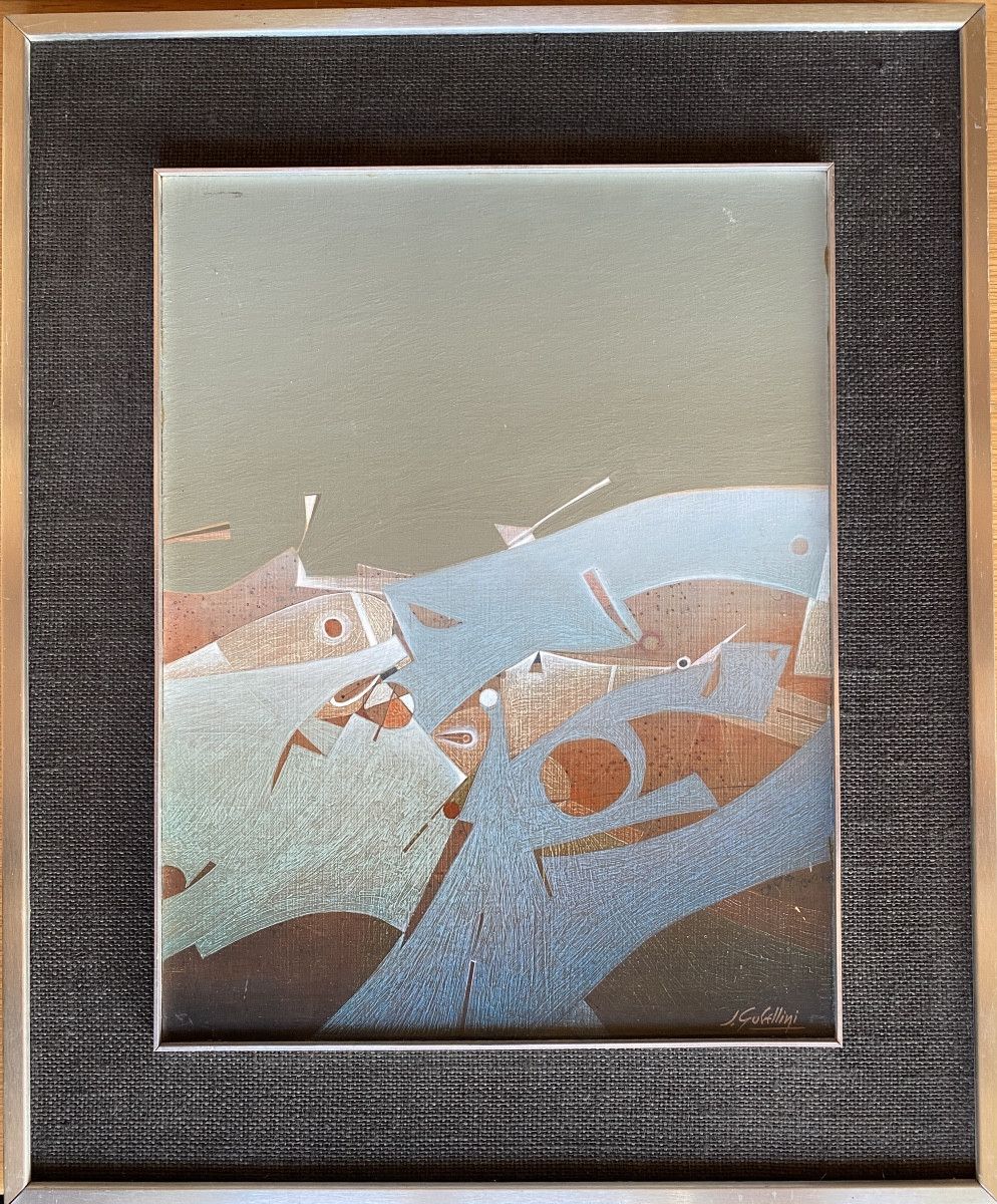Composition abstraite Huile sur panneau bois de Jean GUBELLINI né 1930 - 35 x 27 cm hors cadre
