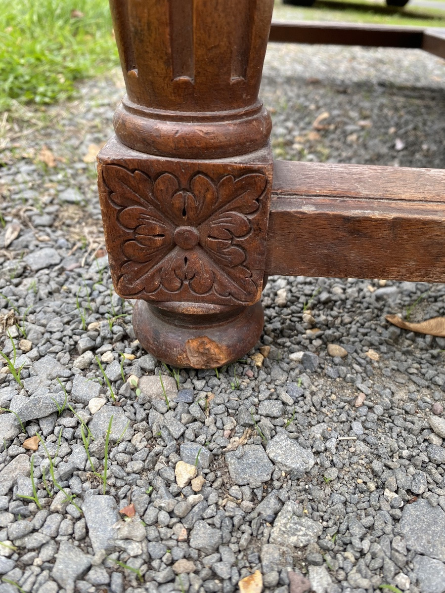 Grand tabouret Louis XIII en tapisserie motif fleuri-photo-4