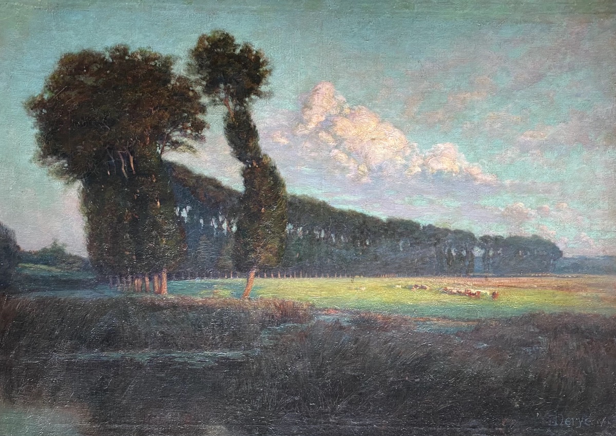 Grande huile sur toile - Paysage de campagne (1904) - Jules Alfred Hervé-Mathé (1868-1953)-photo-4