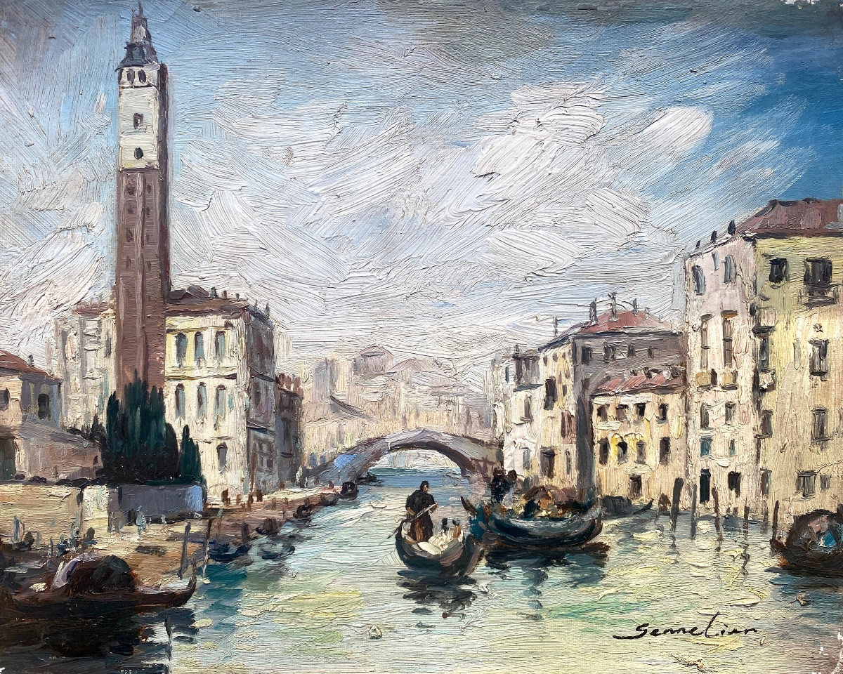 Vue de Venise signée en bas à droite Sennelier