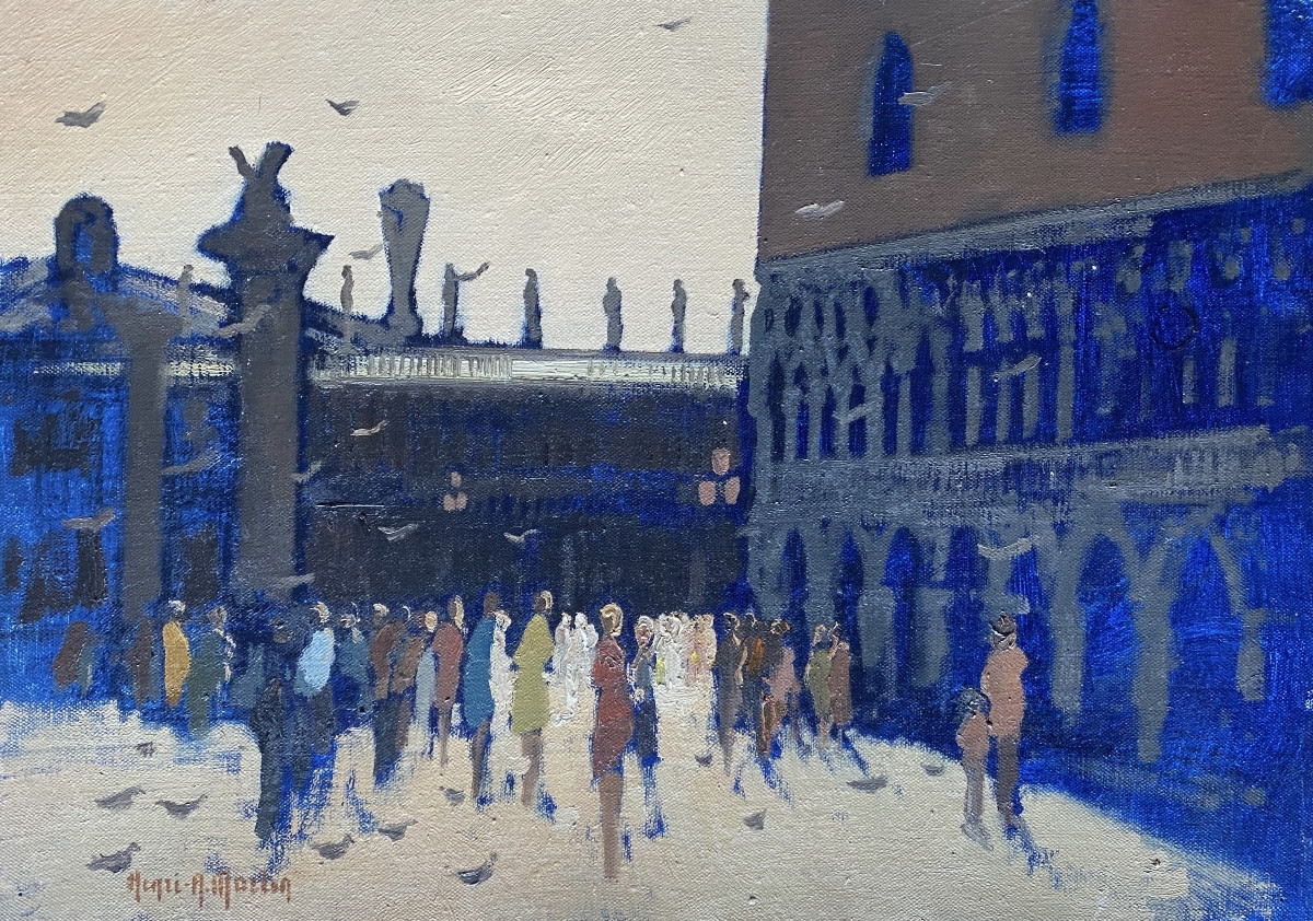 Huile sur toile - Venise - Place Saint-Marc - Signée Henri-André Martin (1918-2004)