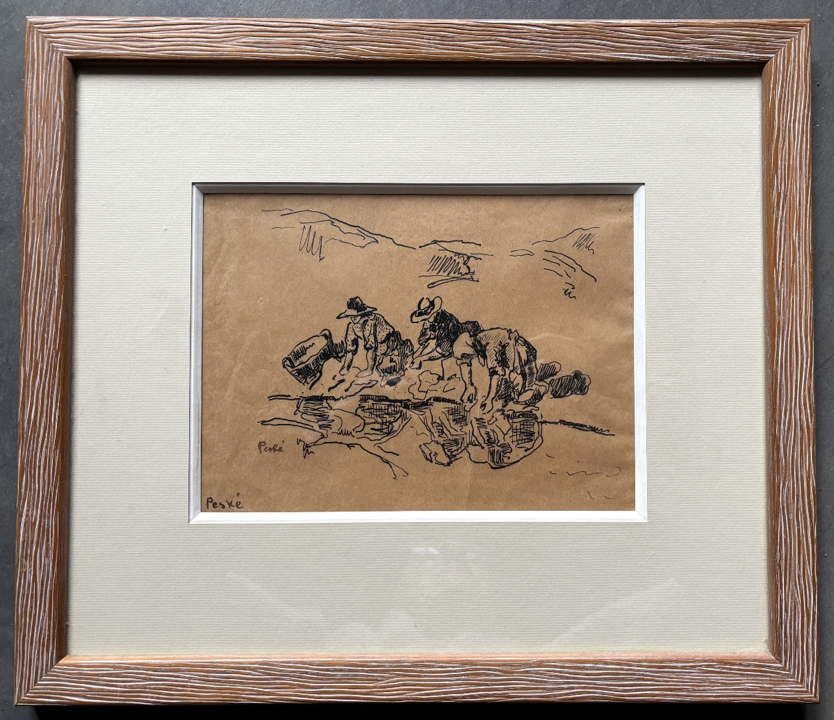 "Les lavandières" - encre sur papier signée en bas à gauche Jean Peské (1870-1949)