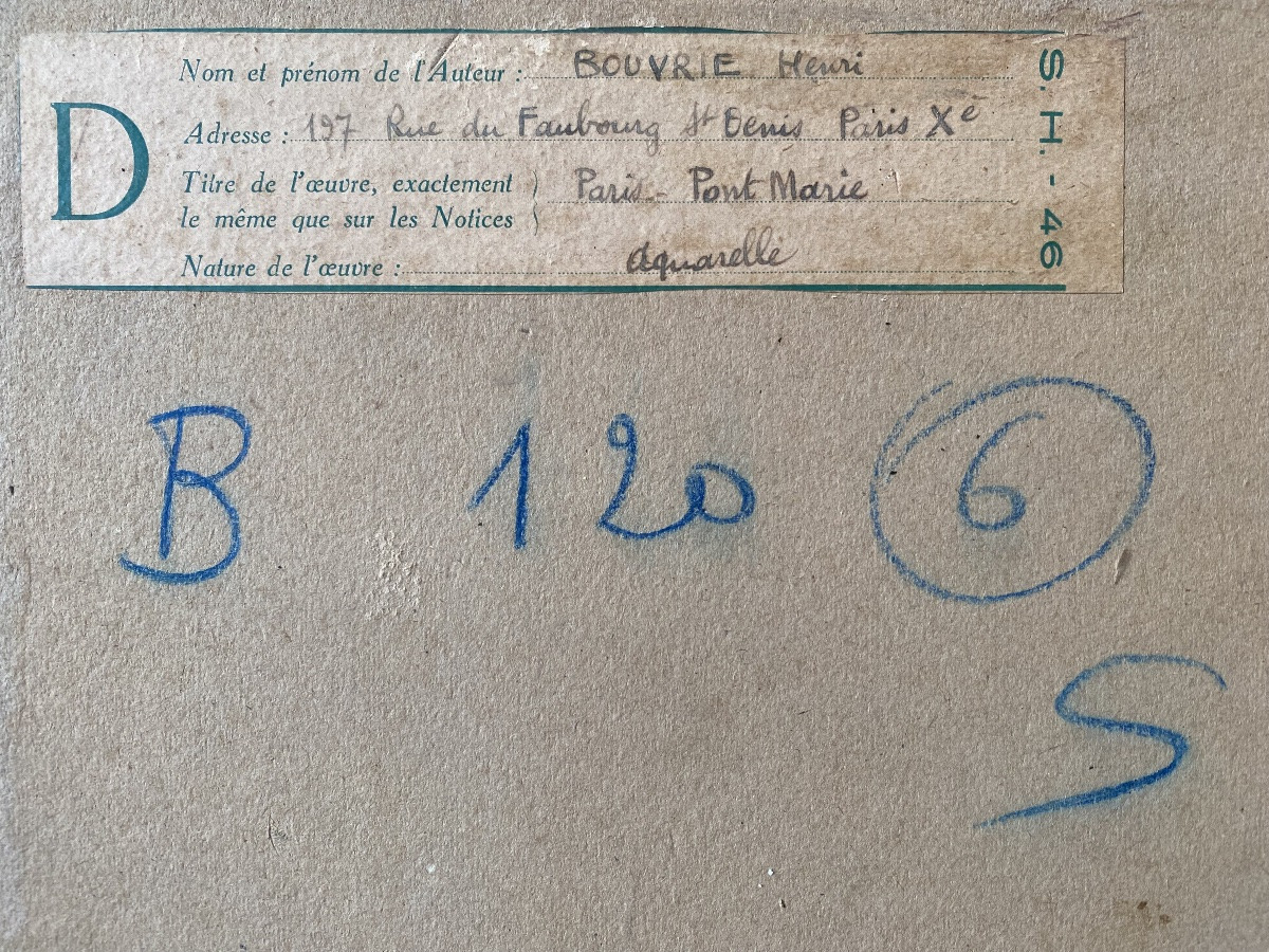 The Pont Marie In Paris - Watercolor Signed Henri Bouvrie (1896-1973)-photo-4