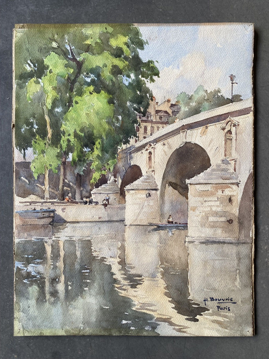 The Pont Marie In Paris - Watercolor Signed Henri Bouvrie (1896-1973)-photo-1