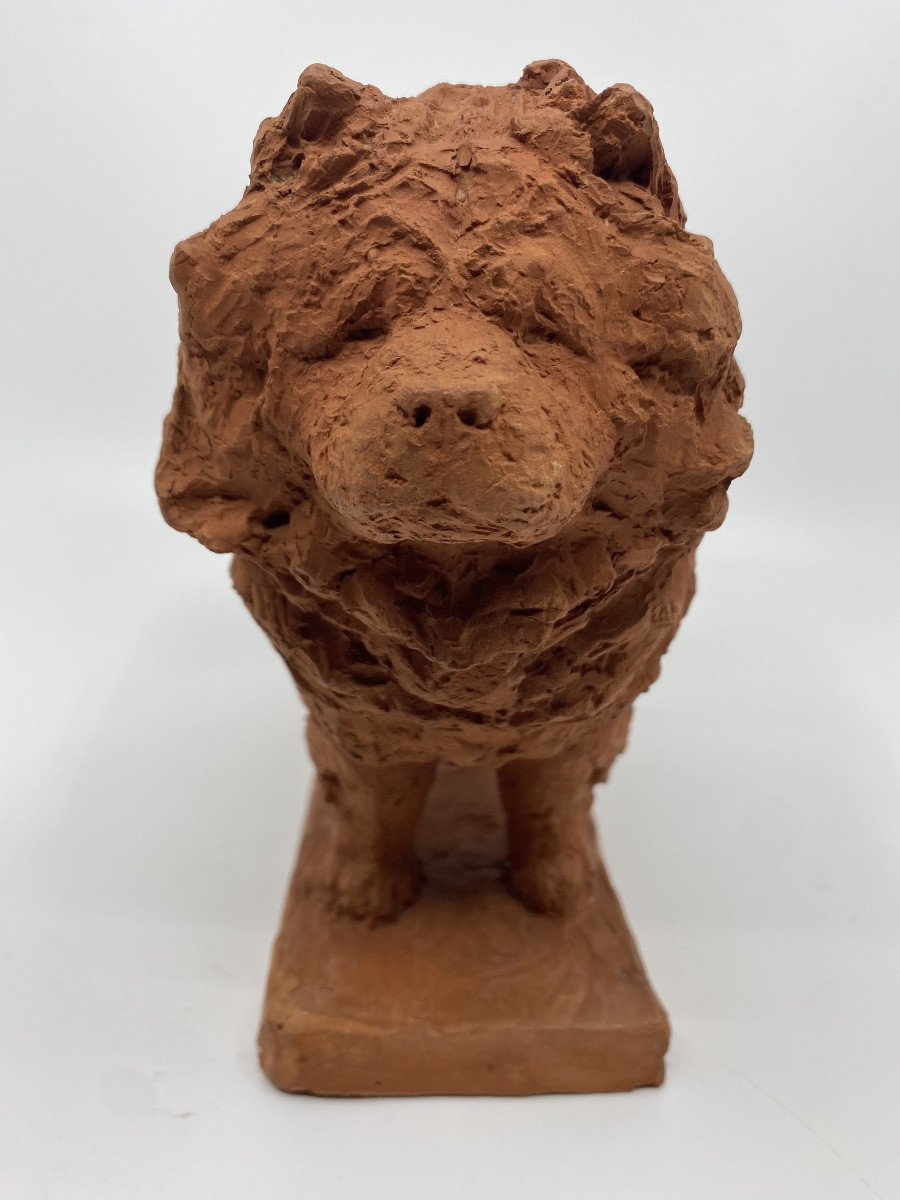 The Chow Chow Terracotta Sculpture By Sculptor Richard Fath, Signed-photo-2