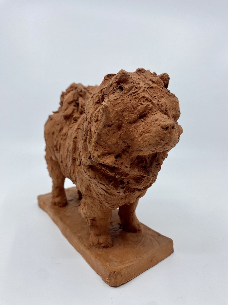 The Chow Chow Terracotta Sculpture By Sculptor Richard Fath, Signed-photo-3