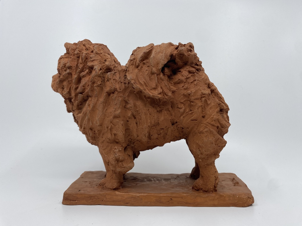 The Chow Chow Terracotta Sculpture By Sculptor Richard Fath, Signed-photo-1