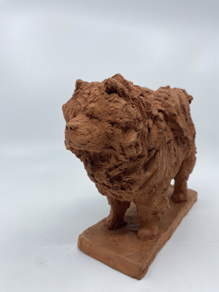 The Chow Chow Terracotta Sculpture By Sculptor Richard Fath, Signed-photo-6