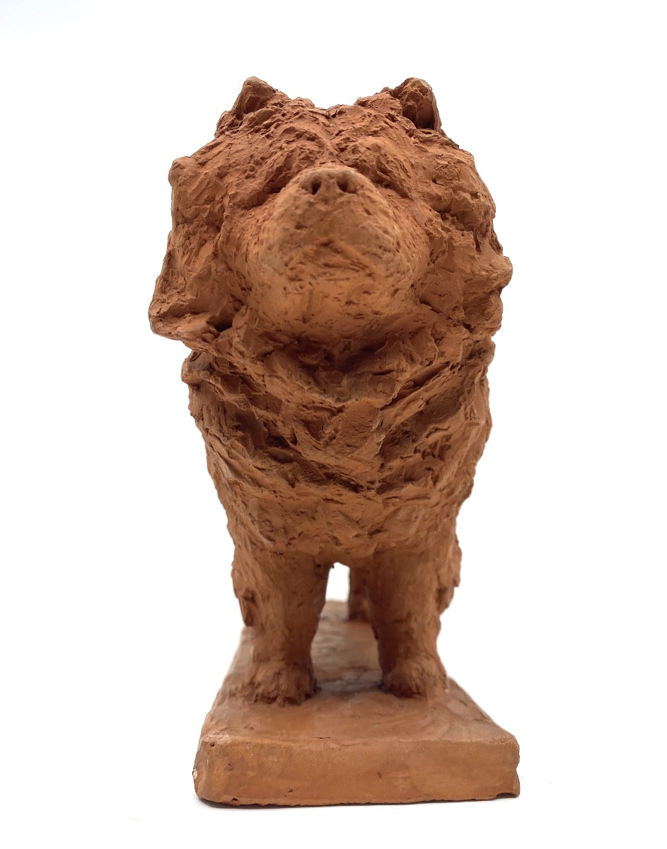 The Chow Chow Terracotta Sculpture By Sculptor Richard Fath, Signed-photo-8