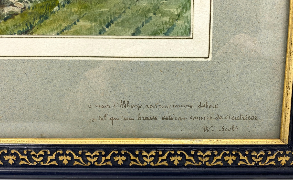 Aquarelle abbaye du Breuil-Benoît fin XIXème (encadrement d’origine Napoléon III)-photo-3