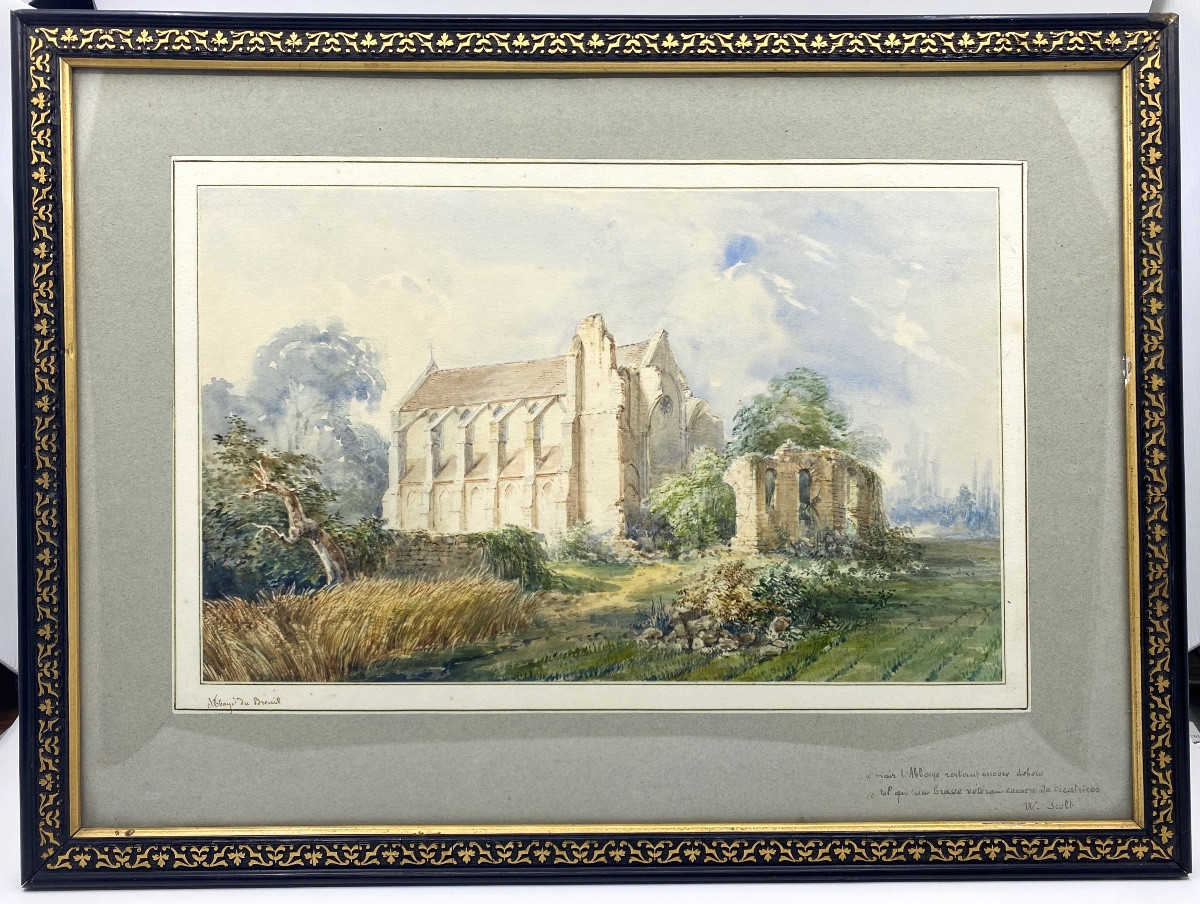 Aquarelle abbaye du Breuil-Benoît fin XIXème (encadrement d’origine Napoléon III)