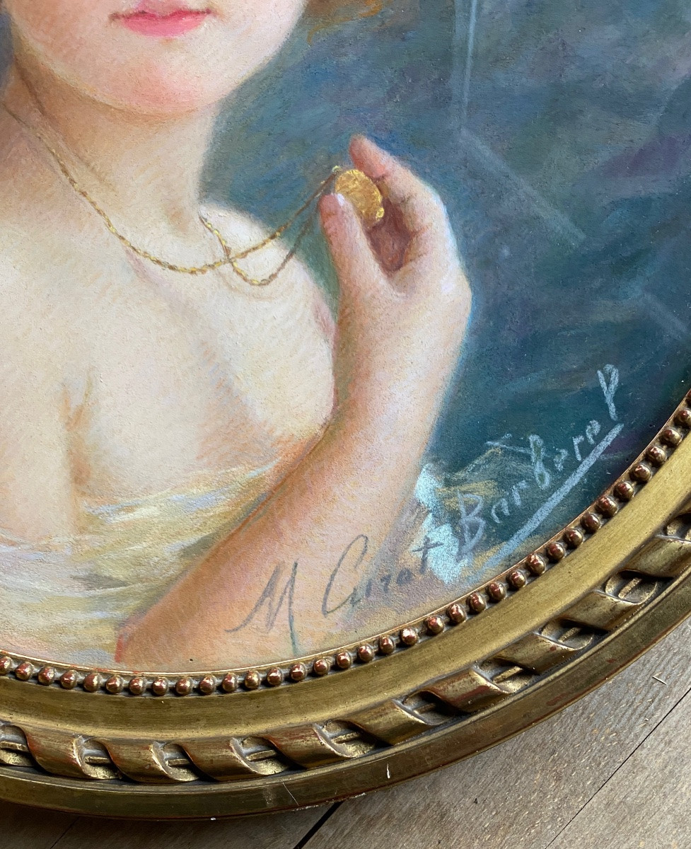Portrait Of A Little Girl In The 19th Century, Pastel Signed Mathilde Curot-barberel-photo-2