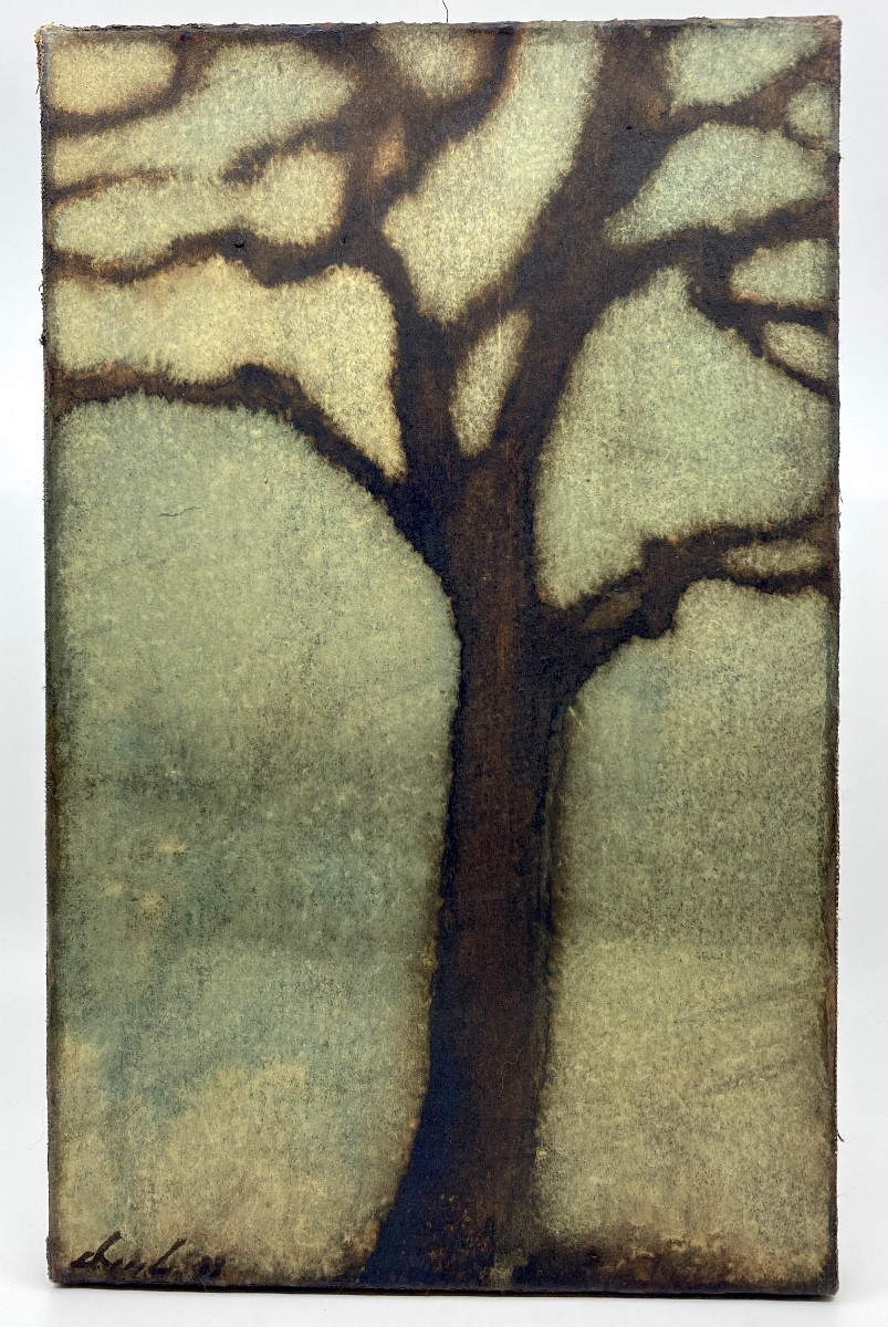 Arbre dans la brume - huile sur toile (signature à déchiffrer)