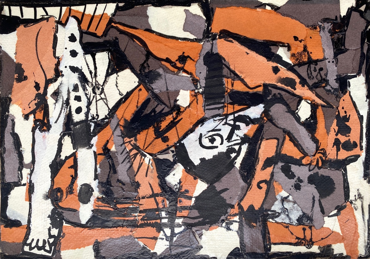 Composition abstraite - technique mixte et collage sur papier