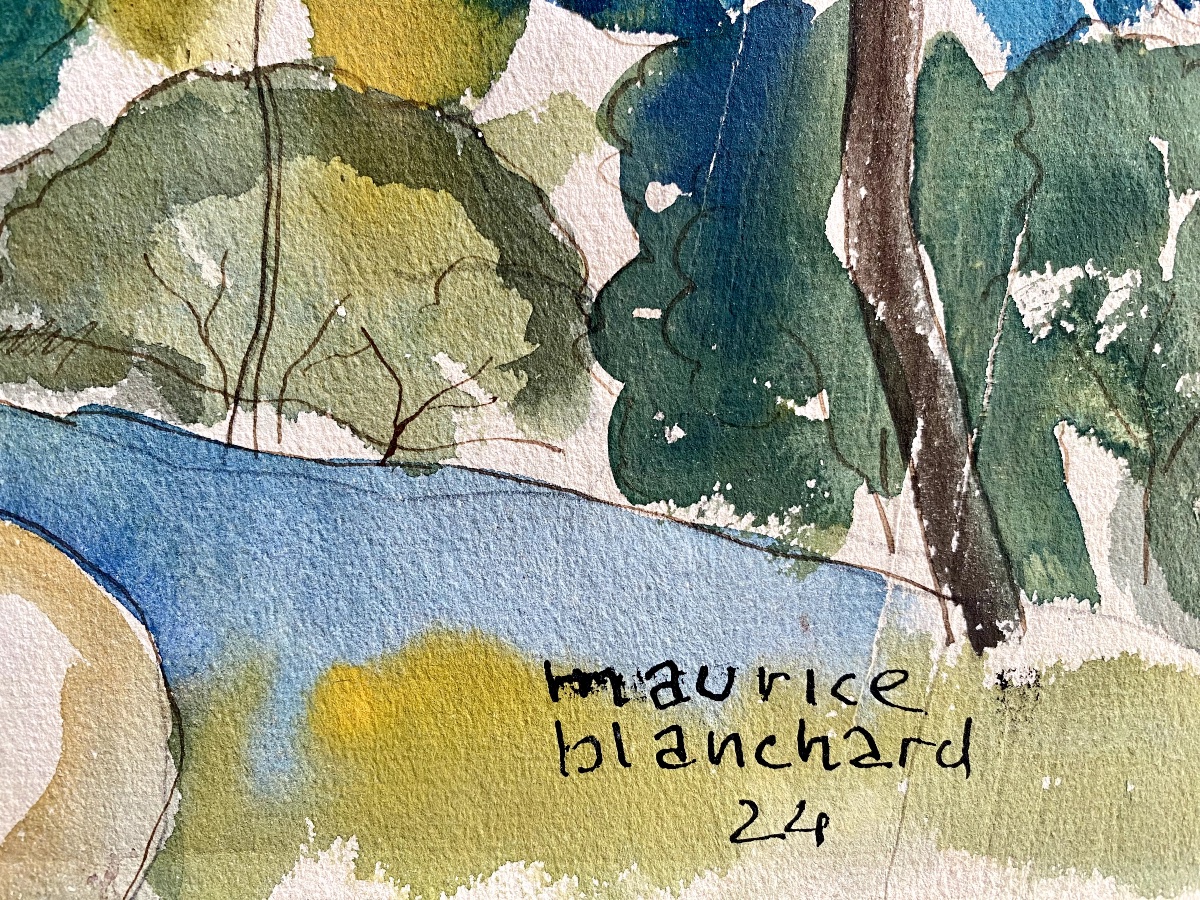 Aquarelle paysage de campagne (1924) - Maurice Blanchard (1903-1969)-photo-2