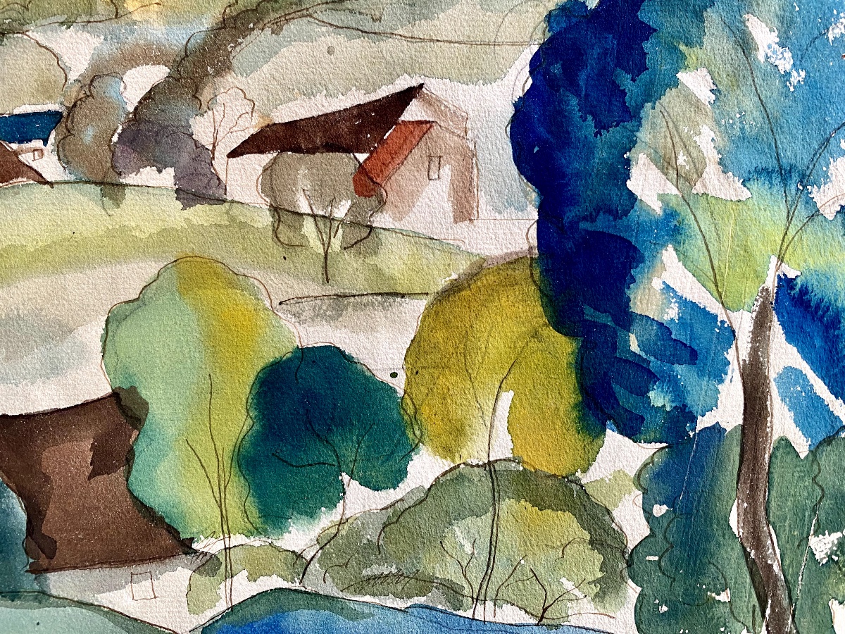 Aquarelle paysage de campagne (1924) - Maurice Blanchard (1903-1969)-photo-3