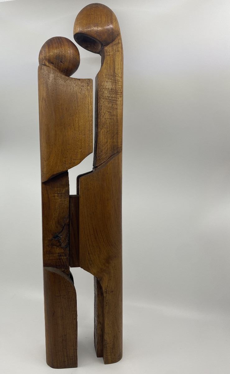 l'Amour la Tendresse grande sculpture unique  en Bois signée en creux REIGNIER  60X11X7,5cm-photo-5