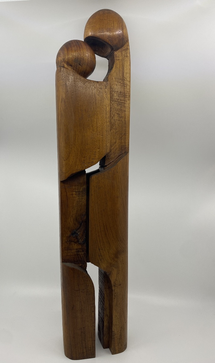 l'Amour la Tendresse grande sculpture unique  en Bois signée en creux REIGNIER  60X11X7,5cm-photo-6