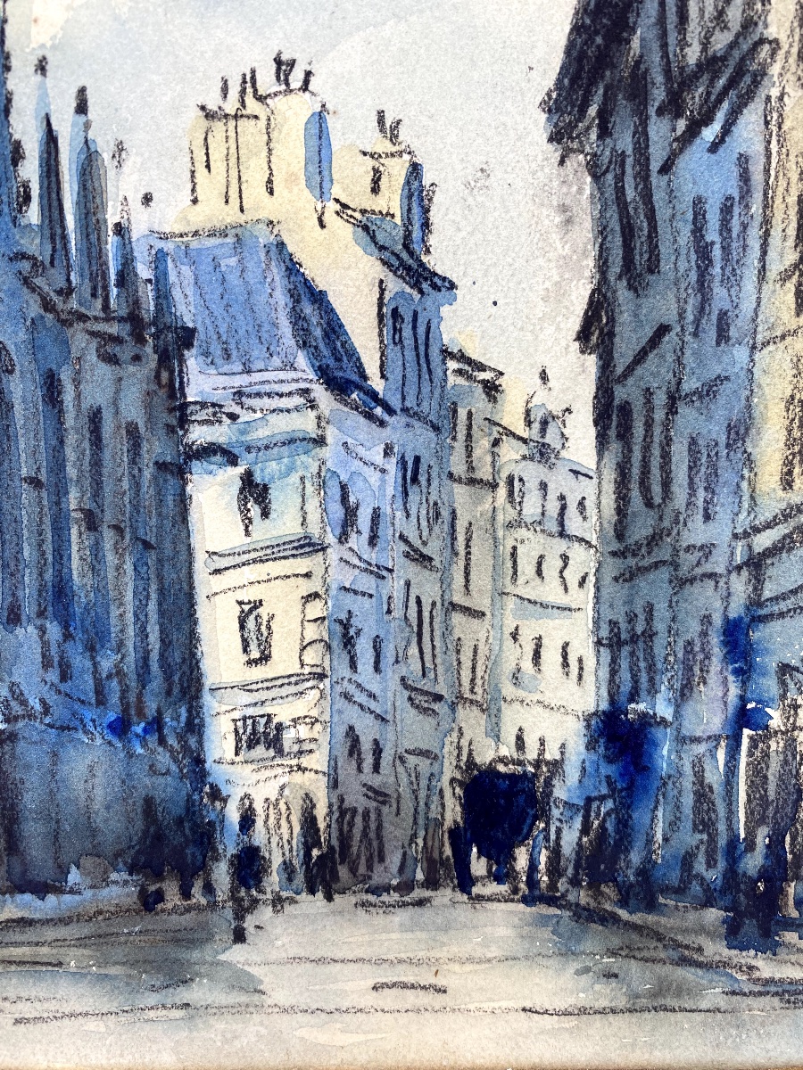 Aquarelle église Saint-Séverin (Paris 5ème) signée Frank Will-photo-2