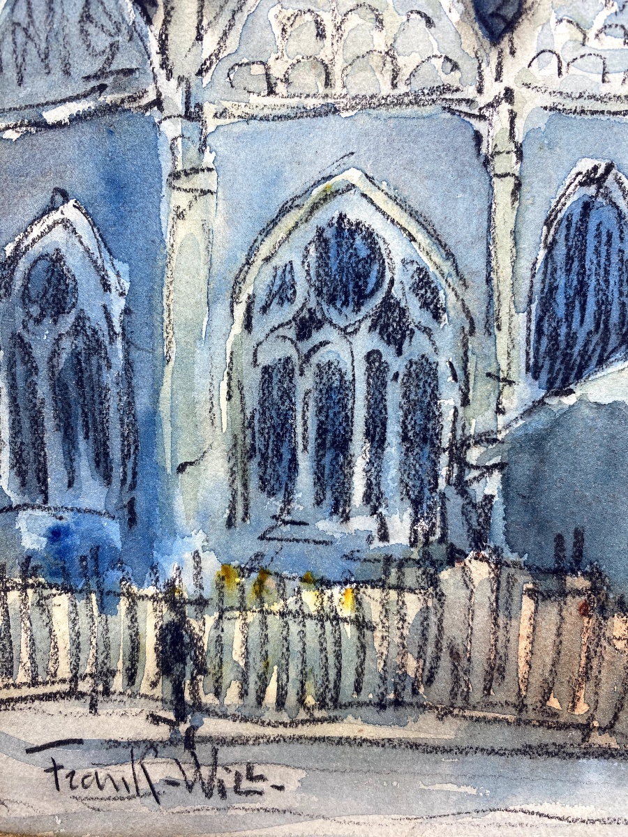 Aquarelle église Saint-Séverin (Paris 5ème) signée Frank Will-photo-3