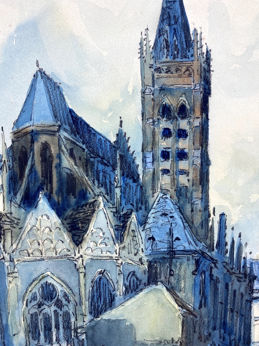 Aquarelle église Saint-Séverin (Paris 5ème) signée Frank Will-photo-4