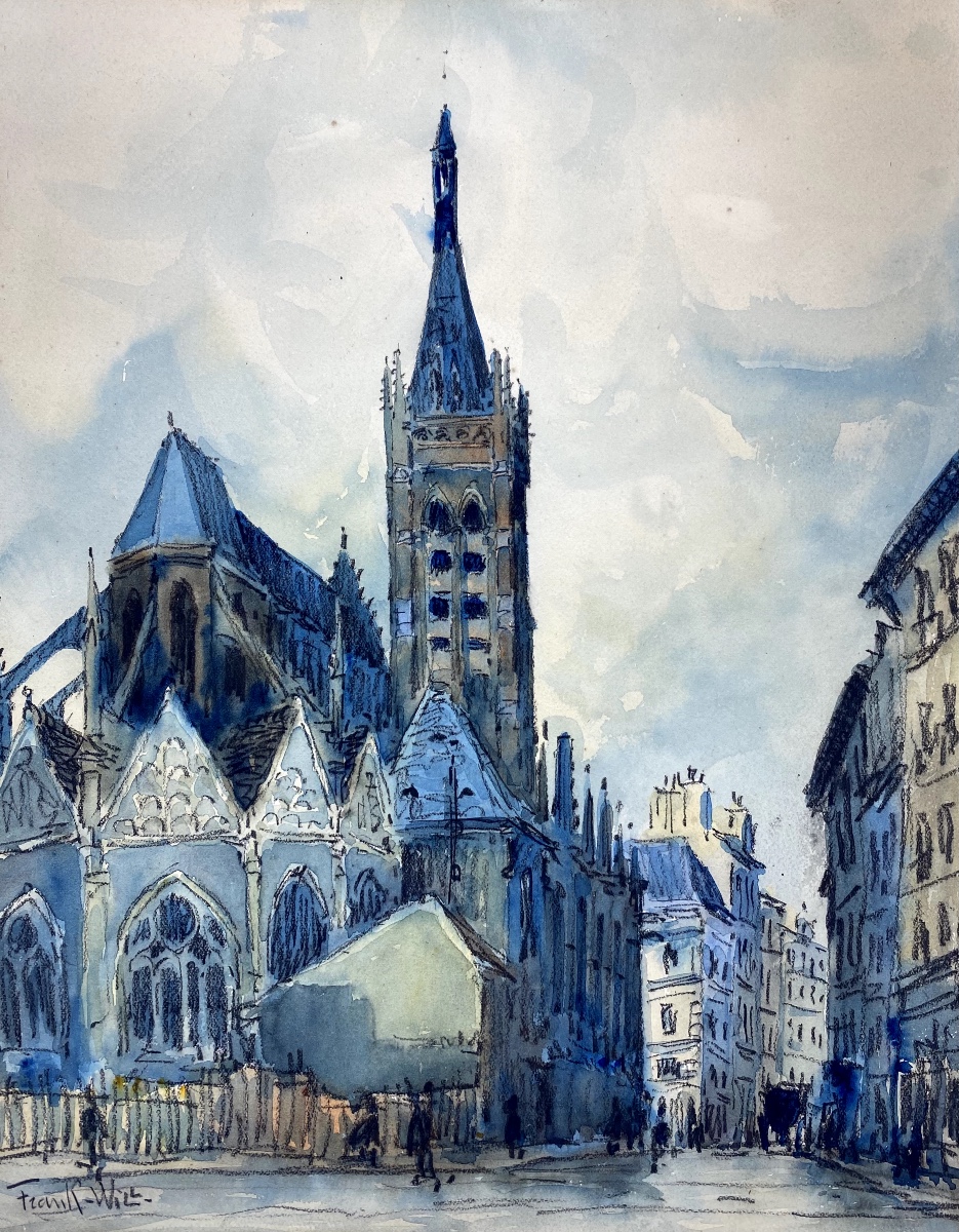 Aquarelle église Saint-Séverin (Paris 5ème) signée Frank Will