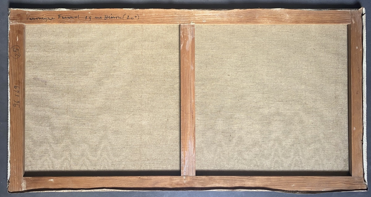 Abstract Oil On Canvas By Vera Freund, 96 X 49 Cm, Signed Lower Right, Dated '61' For 1961-photo-2