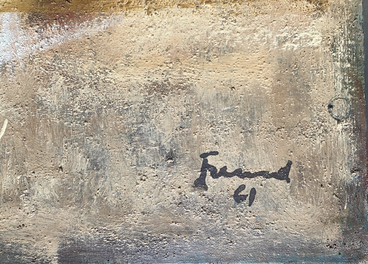 Abstract Oil On Canvas By Vera Freund, 96 X 49 Cm, Signed Lower Right, Dated '61' For 1961-photo-3