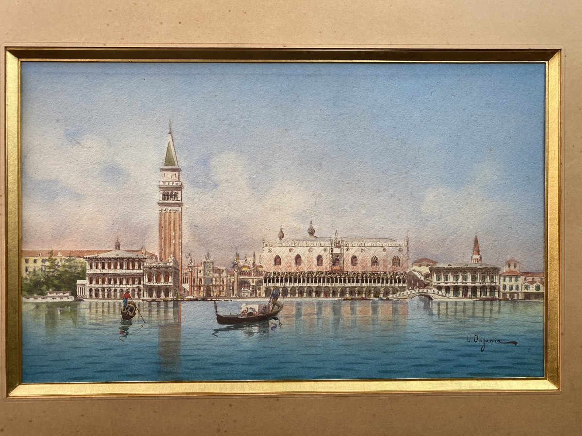 VENISE aquarelle de Umberto ONGANIA peintre de Venise 1867 - 1942 dans son cadre d'origine-photo-2
