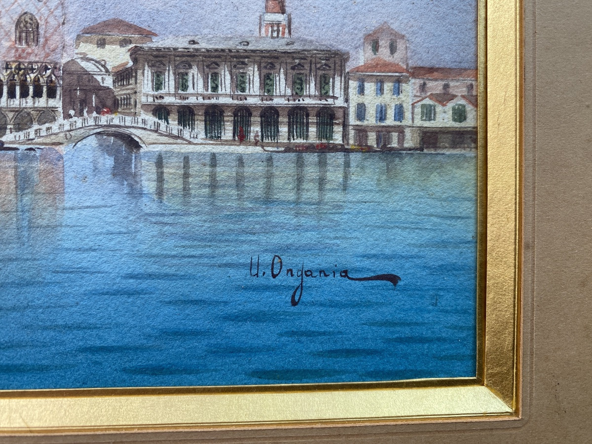 VENISE aquarelle de Umberto ONGANIA peintre de Venise 1867 - 1942 dans son cadre d'origine-photo-3