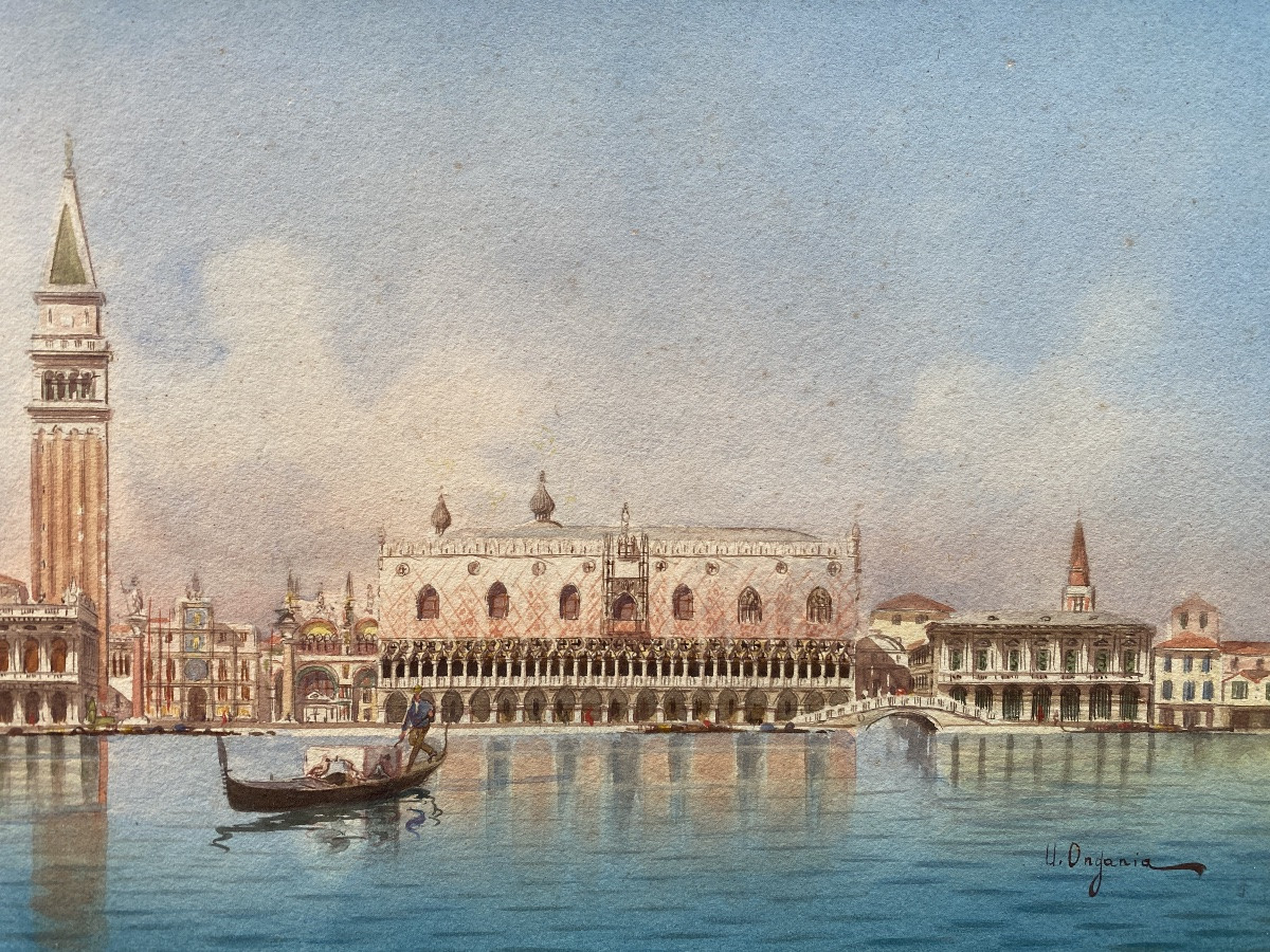 VENISE aquarelle de Umberto ONGANIA peintre de Venise 1867 - 1942 dans son cadre d'origine-photo-4