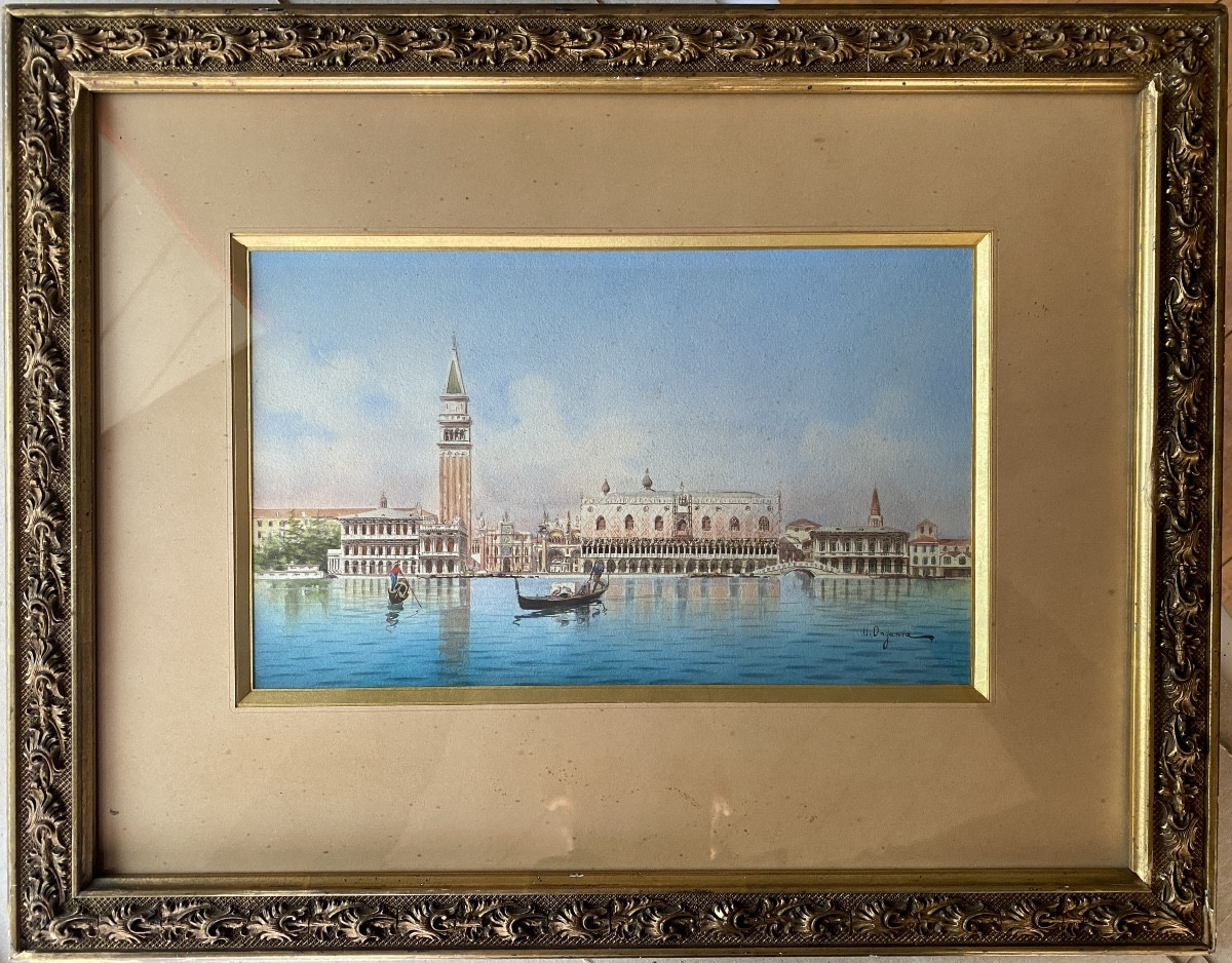 VENISE aquarelle de Umberto ONGANIA peintre de Venise 1867 - 1942 dans son cadre d'origine