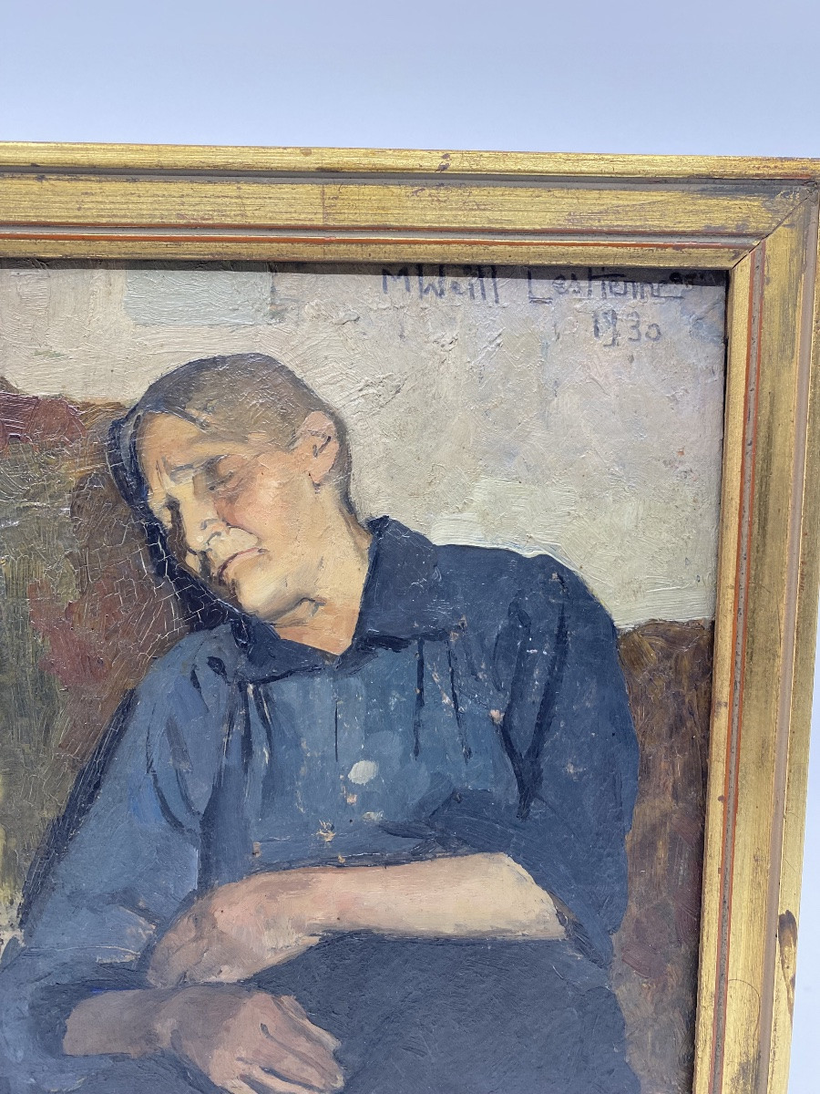 La Sieste - Oil On Panel Signed Madeleine Weill-lestienne-photo-2