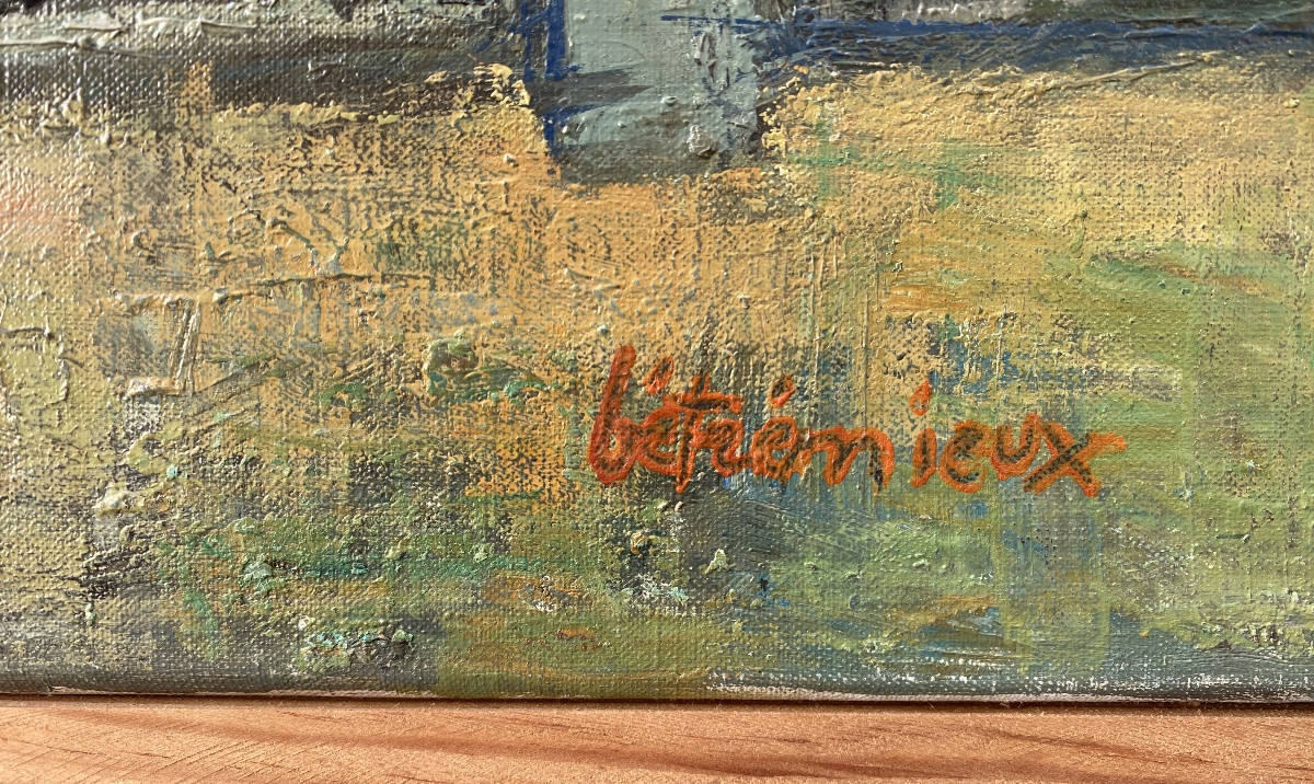 Oil On Canvas Signed By Charles Betrémieux (1919 - 1997) Seaside At Grand Fort Philippe-photo-2